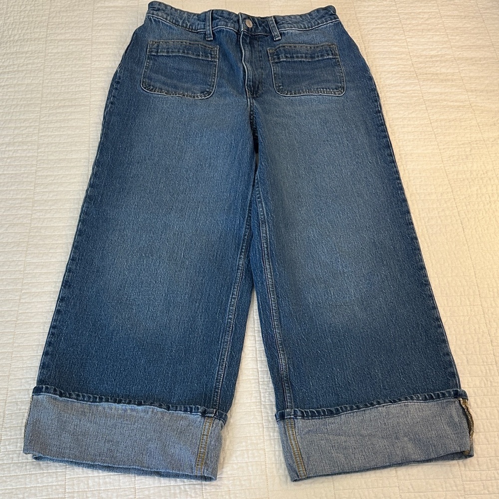 Free Assembly sz 12 Wide Leg High Rise Cuff Straight Leg - Picture 2 of 10